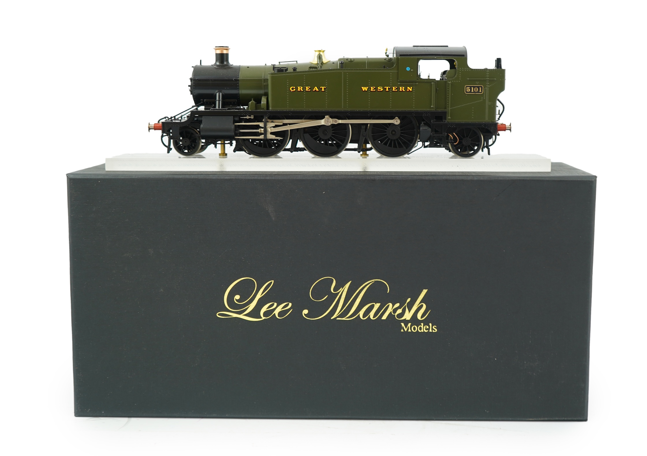 An 0 gauge Lee Marsh Models model of GWR Class 5101, 5101, 2-6-2T Prairie Tank locomotive, powered for two rail operation, with original box and instruction booklet.